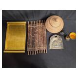 Box of handwoven, vase, serving tray, glass, etc