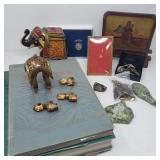 Group of miscellaneous items, laquered plaque,