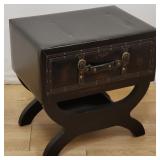 Contemporary faux leather and wood end table