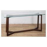 Contemporary console table with glass top