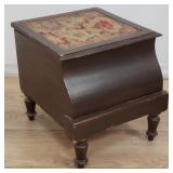 Antique needlepoint bedside commode with ceramic