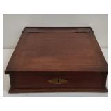 English Victorian mahogany lap desk with key