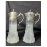 Pair of vintage silver plate cut glass claret