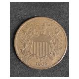 1865 Two Cent Piece Coin.