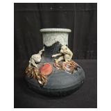 Japanese Sumida Gawa pottery monkey motif vase