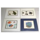 4 original oil and watercolor paintings on paper