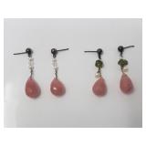 Two pairs of Sterling silver, pearl, pink jade,
