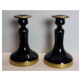 Vintage black glass and gilt candlesticks