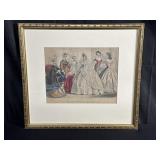 Framed hand-colored antique etching on paper
