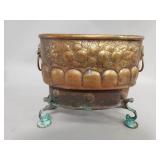 Antique copper planter with brass stand