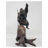 Antique  Japanese cast iron Ebisu fish God statue