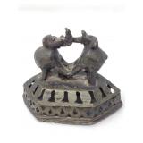 Vintage brass fighting elephants foot scrubber