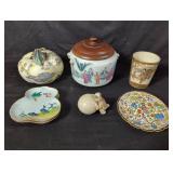 Group of Asian porcelain jars, plates, brush p
