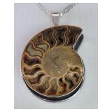 Sterling silver chain with a sterling  an ammonite