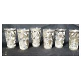 6 sterling silver & glass shot glasses