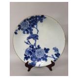 Antique Asian porcelain charger on wood stand