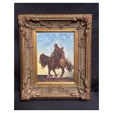 Framed oil on board painting of Native Americans