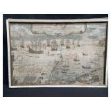 Vintage print on canvas of Barcelona Spain