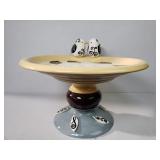 Judy Henderson signed ceramic bird pedestal plate