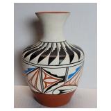 Signed pueblo hand painted pottery vase