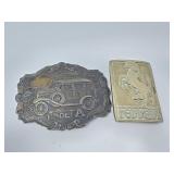 2 vintage brass belt buckles: Model A and Ferrari
