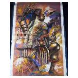 Signed Albertoch African oil painting on material