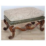 Sherrill leather and fabric carved wood bench