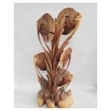 Hand carved wood fish sculpture