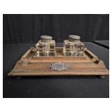 Antique wood glass inkwell