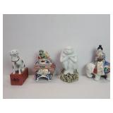 Four Asian porcelain figures and 1 incense b