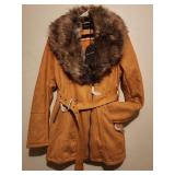 Bellivera zip up faux fur belted zip up jacket