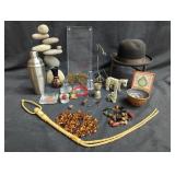 Box of misc. stoppers, animal figurine, ashtray,