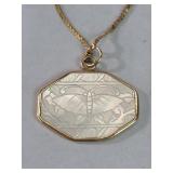 14k gold chain with gold and mother of pearl