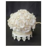 Vintage porcelain roses night light on metal base.