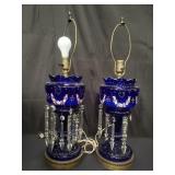 Pair of Victorian style blue glass table lamps