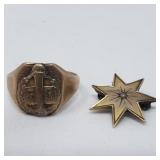 Vintage 10k gold signet ring and 10k gold star pin