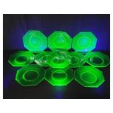 Eleven vintage uranium glass plates