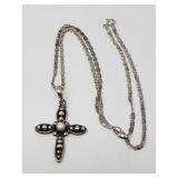 Sterling silver and pearl cross pendant on