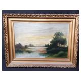 Antique G. Rice signed oil painting on canvas