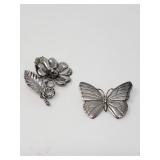 Sterling silver flower brooch Kabana butterfly