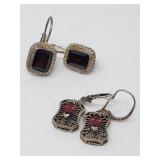 2 pairs of sterling silver and garnet gemstone