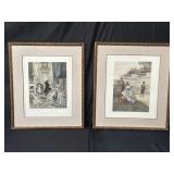 2 framed French lithographs