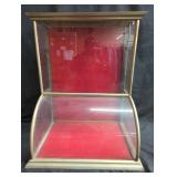 Antique wood, brass mercantile curved glass