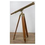 Vintage brass telescope on tripod base, as is