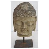 Vintage cement buddha head on metal base