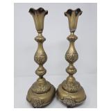 Vintage Polish engraved brass candlesticks