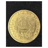 1850-A 10 Francs Gold Coin.