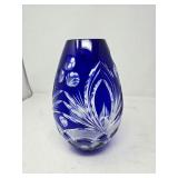 Cobalt blue cut to clear Bohemian crystal vase