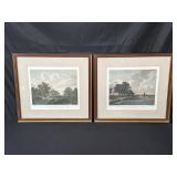 2 framed hand-colored etchings