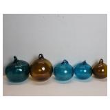 Five vintage hand blown fishing floats